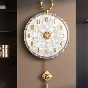 铜大师客厅ALSDLKSA黄贝壳挂钟钟表2约025铜新款 时钟墙简现挂代大