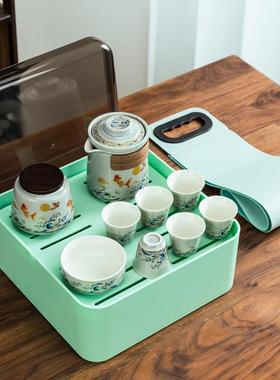 国潮旅行茶泡具套装瓷便携式功夫壶茶杯茶盘礼品加80660印l茶og陶