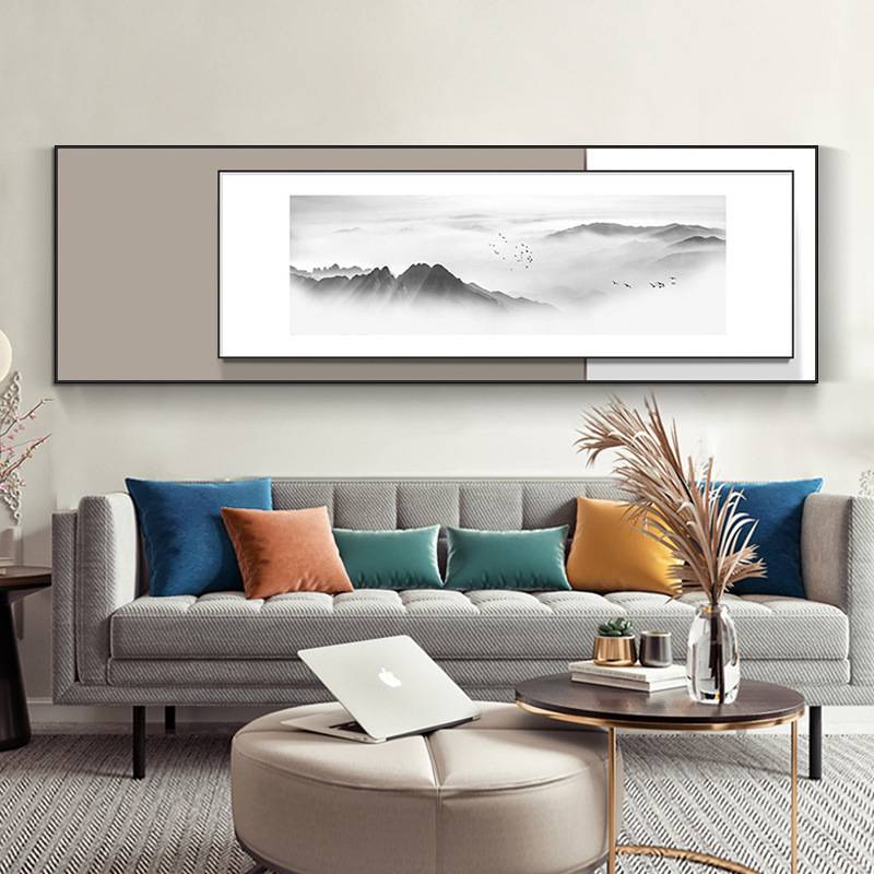 墨山 新中式叠画客厅沙发背景装饰画书房茶室中国风水墨风景挂画