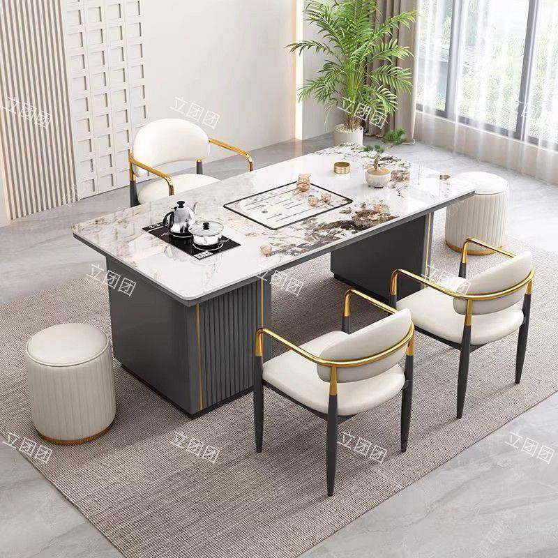 轻奢岩板茶桌椅组合简QMF现代水阳台办公小茶几烧室壶岩板茶约台