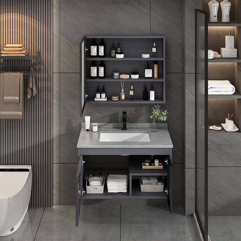 灰色太空铝浴室柜卫生间洗手台一体式陶瓷盆洗漱台盆陶瓷岩板台面