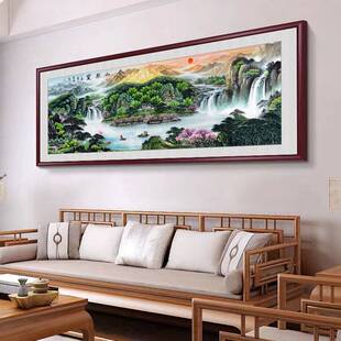 海纳百川挂画国画山水画老板办公室装饰画中式实木框沙发客厅壁画