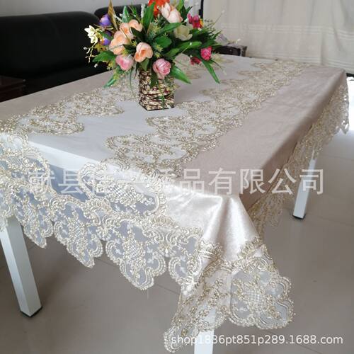 源头厂家电脑刺绣餐桌布现代简约中式蕾丝长方绣花桌布圣诞桌旗
