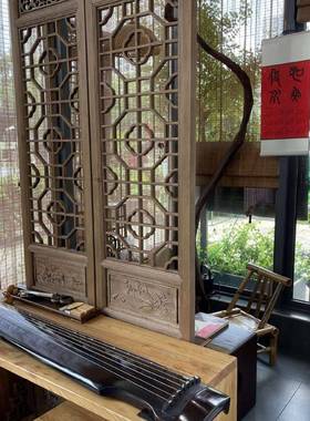 中式隔做旧屏风客厅实木断装饰可折移仿古花动25524格屏风叠办公