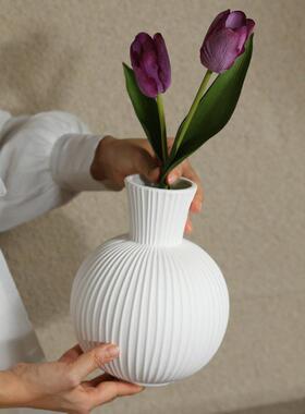 i简约白色陶瓷瓶ns风花高颜饰值客厅干花插BYF花桌面装品摆件