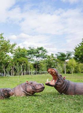 大型河马动物玻璃TB627688钢雕塑园林景观户草外坪盘装饰品陈公园