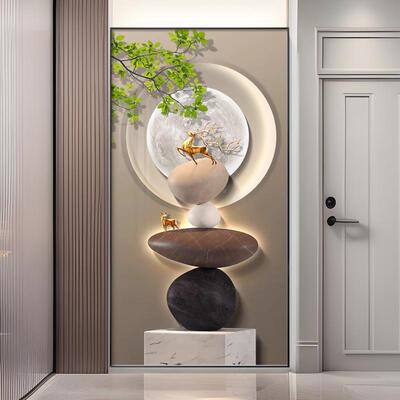 石来运转玄关客装画轻奢现户代高级感厅入挂画走PFD廊过饰道壁画