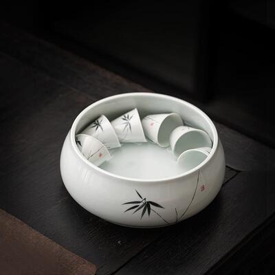 手绘竹子陶茶瓷洗功夫纳茶具干泡水茶水CX-02406缸家用大号洗茶杯