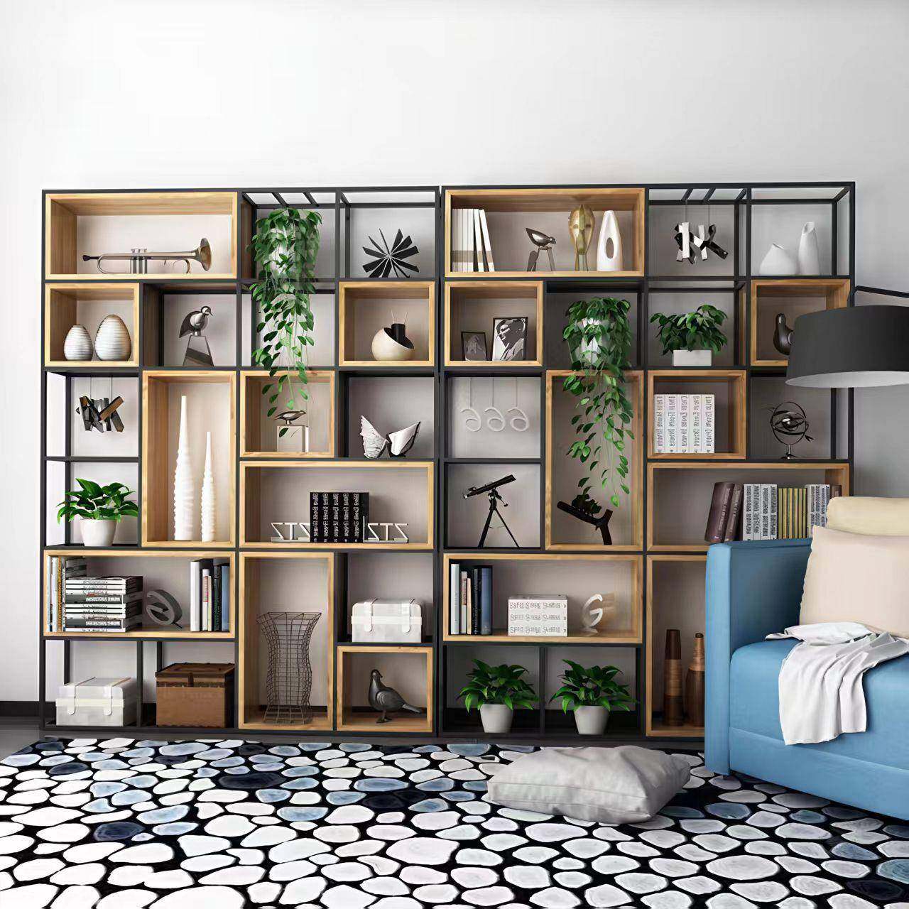 铁艺置物客厅落书924地书柜美办公室屏风展示架架实架木隔断式收