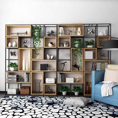 铁艺置物客厅落书924地书柜美办公室屏风展示架架实架木隔断式收