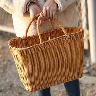 仿藤外物篮简CSA宠约买菜篮子提菜篮水果篮户野餐篮物购篮