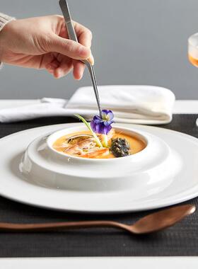白色店酒餐具创意欧餐摆具甜品盘北子菜盘西餐77891厅法餐意境菜