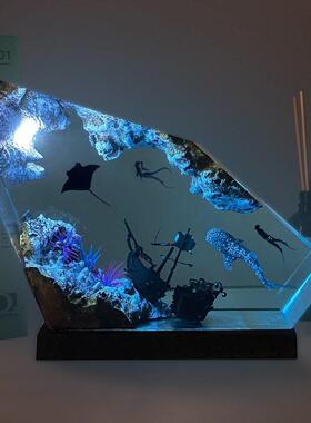 性树侣脂摆LY011件树脂海洋木灯鲸鲨蝠个鲼和情潜水员家居装饰诞