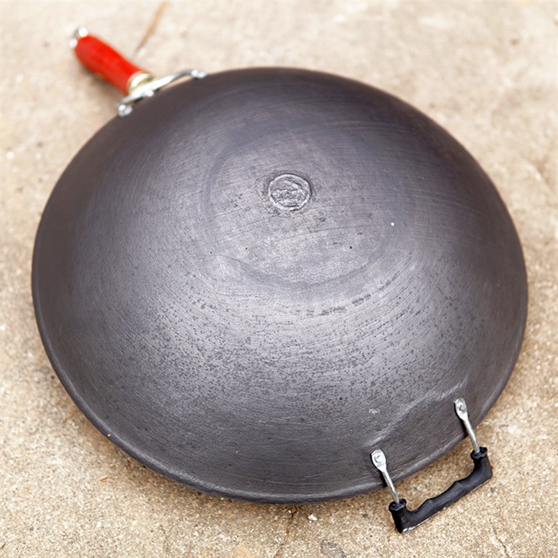 生铁炒锅不粘锅无k涂层铸铁锅木柄家用炒菜锅盖电磁炉平底锅煎锅