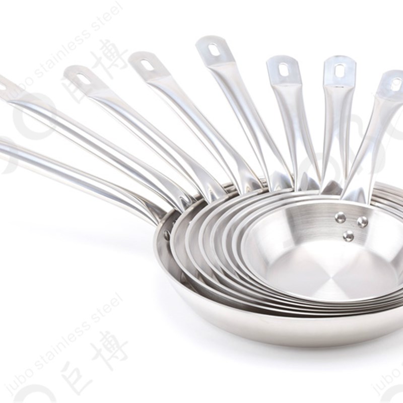 不锈钢复b合底煎锅 单柄无涂层煎锅 素面平底煎盘管柄钢面炒锅牛