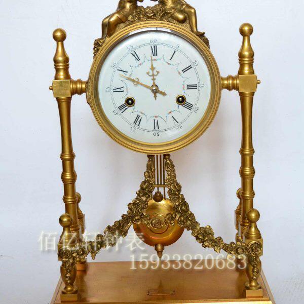 古钟纯铜金色机械报时发条上弦座钟欧式家居摆钟条案条机摆钟复古