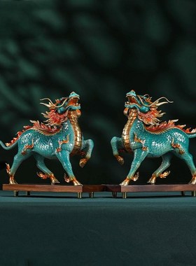风火麒麟全黄铜i工艺品摆件一对家居装饰玄关博古架摆设品乔迁礼