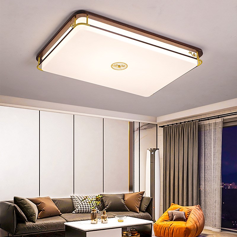 新中式客厅吸顶j灯长方形 大气中国风全铜实木书房卧室全光谱灯具