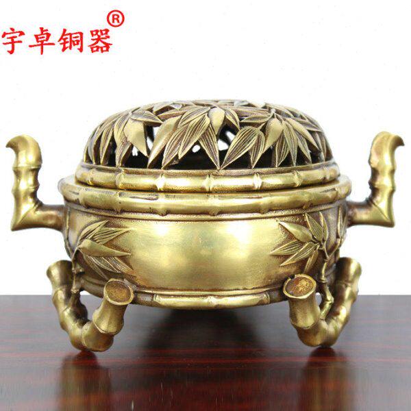 宇卓铜器铜竹子香炉禅香炉工艺品摆件熏香炉 纯铜香炉黄铜香炉