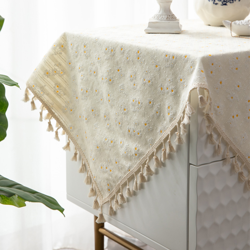 小雏菊须须盖巾床头柜酒店家用简约现代轻奢小方R巾盖布坠子可定