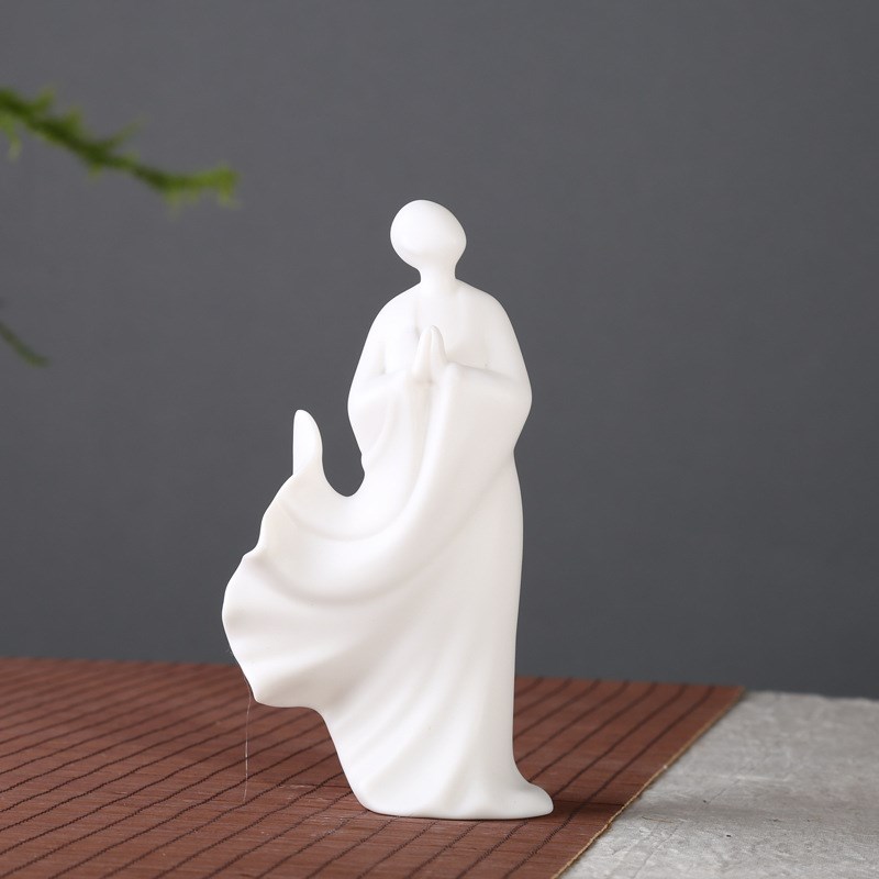 禅意小和尚家居人物摆件创意白瓷无相小僧陶Q瓷工艺博古架装饰品
