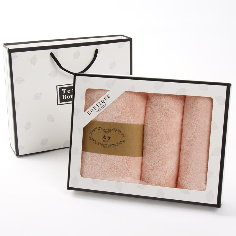 珊瑚绒毛巾礼盒2条装n 吸水不掉毛公司福利结婚回品礼绣字定制log