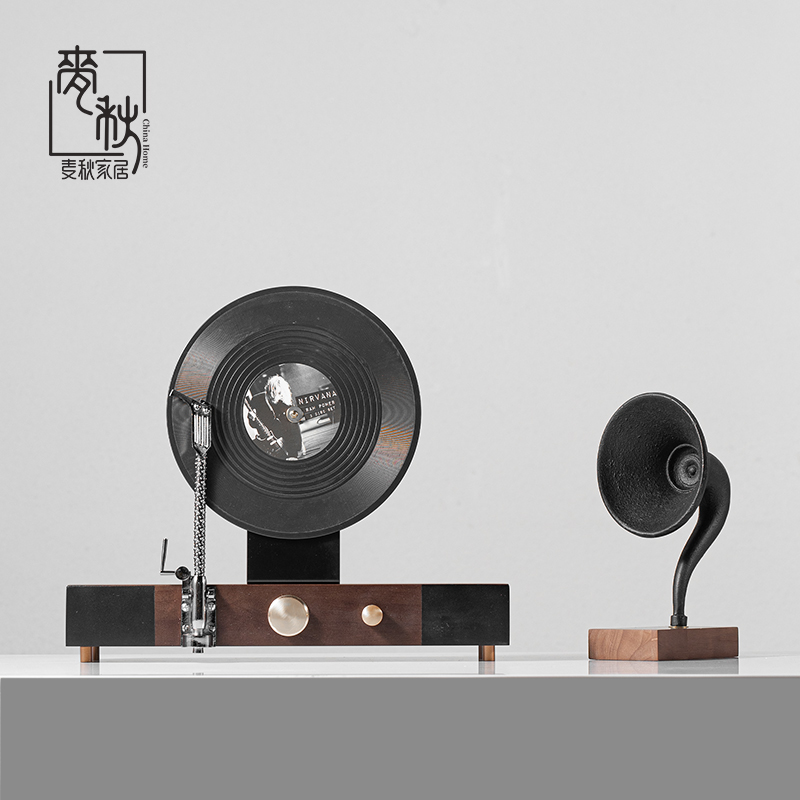 创意复古老式喇叭唱片机模型卧室音E乐吧台壁龛留声机软装饰品摆