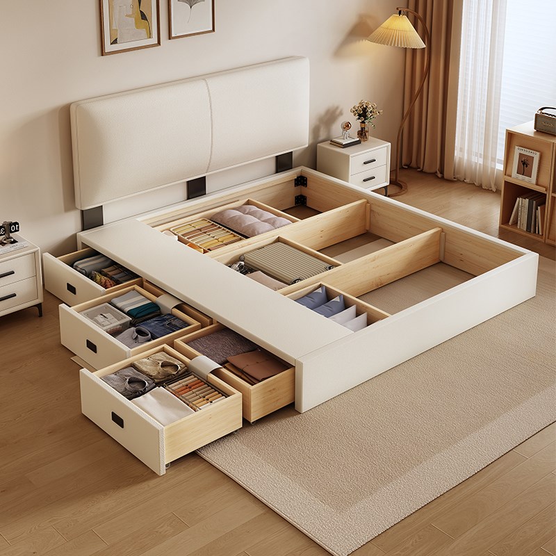 全实木储物床带抽屉收纳主卧双人床架升降床O头薄床头小户型定制
