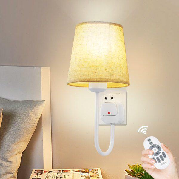 不用接线的遥控卧室插座壁灯免接线插电式床头灯墙灯可调光的台灯