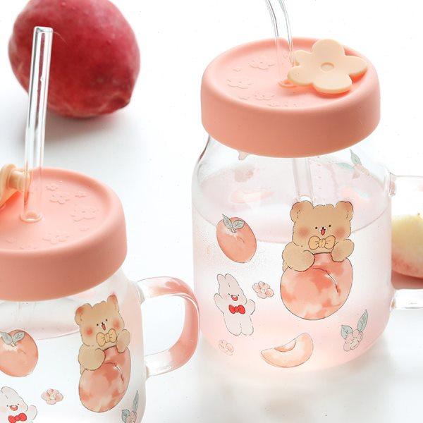 蓝莲花茉茉兔玻璃吸管杯带盖可爱杯子耐高温带把大容量水杯玻璃杯,餐饮具,吸管杯,淘宝优惠券,粉丝福利购,淘宝优惠卷