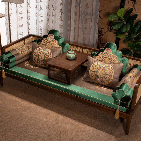 中国风轻奢绒布罗汉床红木座垫防滑沙发垫可拆洗垫子套罩贵妃榻