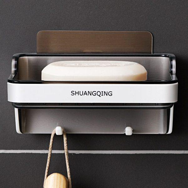 壁挂式肥皂盒浴室免打孔吸盘式香皂盒卫生间创意双层沥水架置物架,家庭/个人清洁工具,皂盒,淘宝优惠券,粉丝福利购,淘宝优惠卷