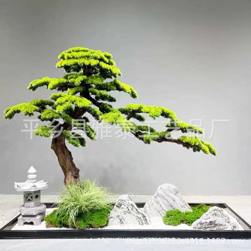 迎客松仿真松树罗汉美人松玻璃钢假树新中式酒店装饰造型景观摆件