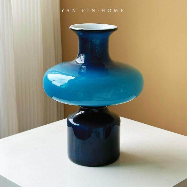 法式宝蓝色中古琉璃花瓶轻奢高级感摆件客厅插花家居装饰艺术花器,家居饰品,花瓶,淘宝优惠券,粉丝福利购,淘宝优惠卷