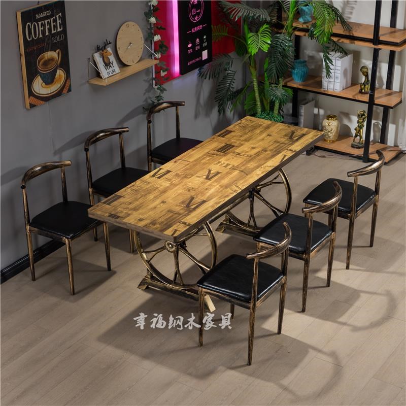 W8覆古怀c旧餐桌椅六人位小吃面馆炸鸡汉堡麻辣烫烧烤火锅店桌椅