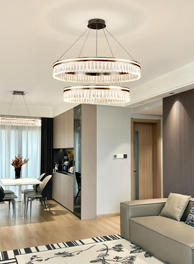 意式轻奢风客厅水晶圆环主t灯2025年新款简约现代大气大厅卧室吊