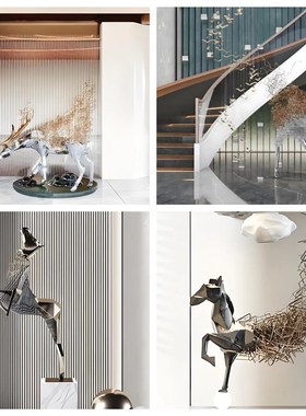 酒店大堂艺术鹿摆件足浴店高档别墅会所装饰品铁艺W镂空鹿动物雕