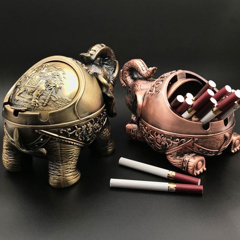 烟灰缸带盖复古欧式创意个性大象家用烟灰金属P客厅潮流防飞办公
