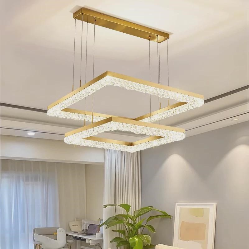 轻奢水晶吊灯客厅灯北欧简约现代大气餐厅主卧室金色X创意方形灯