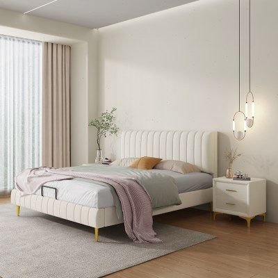 轻奢奶油风仙女床布艺软床现代简约白色羊羔绒双人主卧婚床1.8米,住宅家具,布艺床,淘宝优惠券,粉丝福利购,淘宝优惠卷