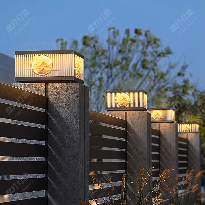 户外防水太阳能柱k头灯庭院简约现代别墅大门柱子围墙灯室外门柱