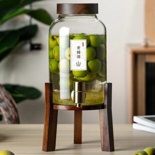 新款青梅酒瓶梅子露相思木螺纹盖高硼硅玻璃密封罐泡酒瓶现货包邮