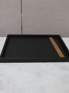 简约黑色长方形托盘样板间办公室桌G面茶几客厅家居软装饰品摆件