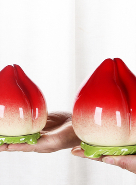 陶瓷寿桃摆件生日祝寿礼品贺寿礼物蟠桃J新房客厅玄关装饰祝福摆