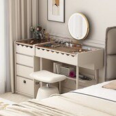 奶油风梳妆台五斗柜一体卧室多功能床头柜化妆桌收纳柜床边置物桌