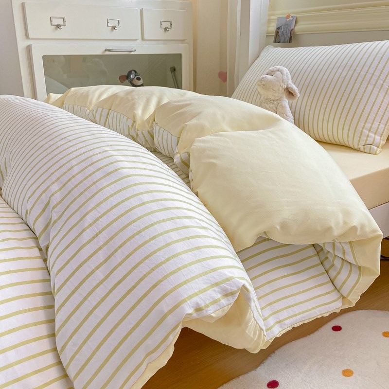 学生宿舍双层床三件套风z条纹格洗被套床单四件套单张