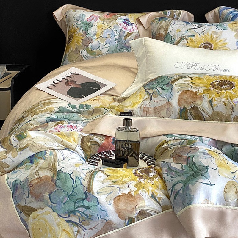 田园风春夏100S天丝长绒棉印花四件J套凉感裸睡被套罩床上用品