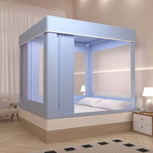 新款遮光坐床防尘蚊帐床帘家用宝宝一体式蒙古包支架儿童拉链床幔