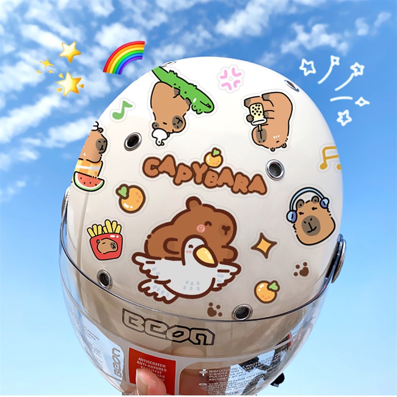 防水贴纸头盔卡通电动车汽车PVC贴E画保温杯水杯卡皮巴拉行李箱萌
