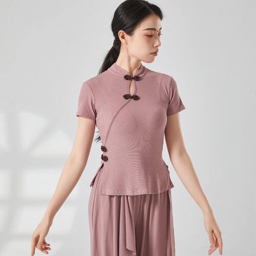古典舞练功服女成人旗袍领短袖上衣现代舞显瘦基训形体舞蹈服装夏